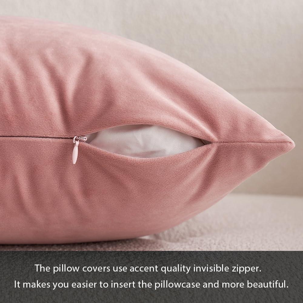 imageMIULEE Pack of 2 Velvet Soft Solid Decorative Square Throw Pillow Covers Christmas Cushion Case for Couch Sofa Bedroom Car 18x18 Inch 45x45 cm GreenDusty Pink