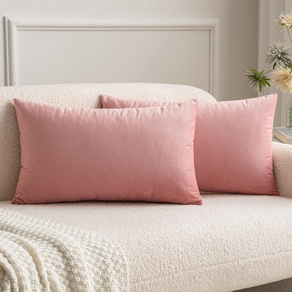imageMIULEE Pack of 2 Velvet Soft Solid Decorative Square Throw Pillow Covers Christmas Cushion Case for Couch Sofa Bedroom Car 18x18 Inch 45x45 cm GreenDusty Pink