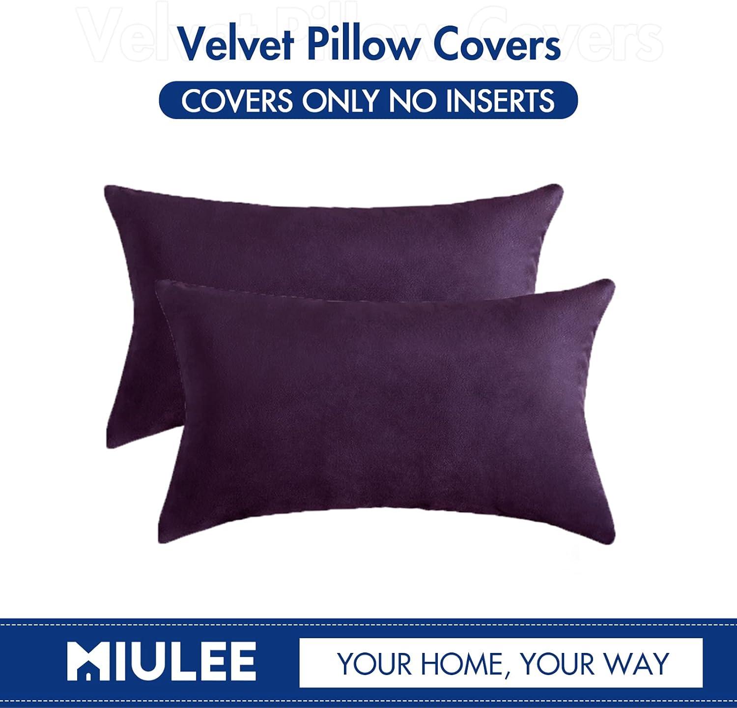imageMIULEE Pack of 2 Velvet Soft Solid Decorative Square Throw Pillow Covers Christmas Cushion Case for Couch Sofa Bedroom Car 18x18 Inch 45x45 cm GreenEggplant Purple