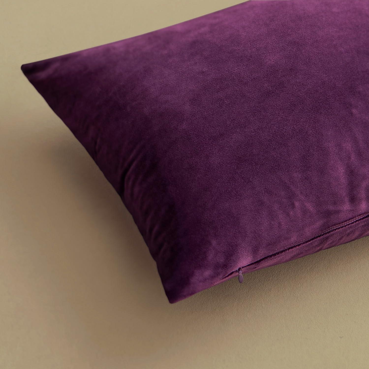 imageMIULEE Pack of 2 Velvet Soft Solid Decorative Square Throw Pillow Covers Christmas Cushion Case for Couch Sofa Bedroom Car 18x18 Inch 45x45 cm GreenEggplant Purple