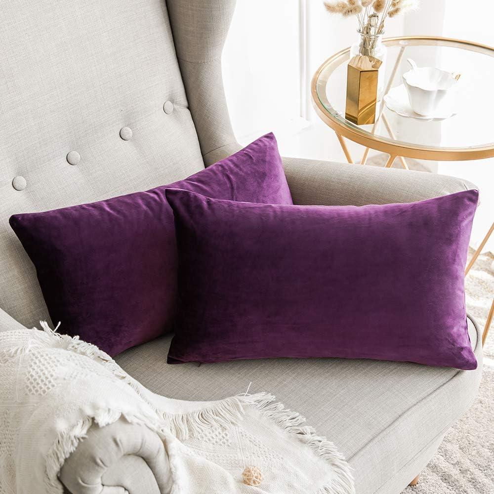 imageMIULEE Pack of 2 Velvet Soft Solid Decorative Square Throw Pillow Covers Christmas Cushion Case for Couch Sofa Bedroom Car 18x18 Inch 45x45 cm GreenEggplant Purple