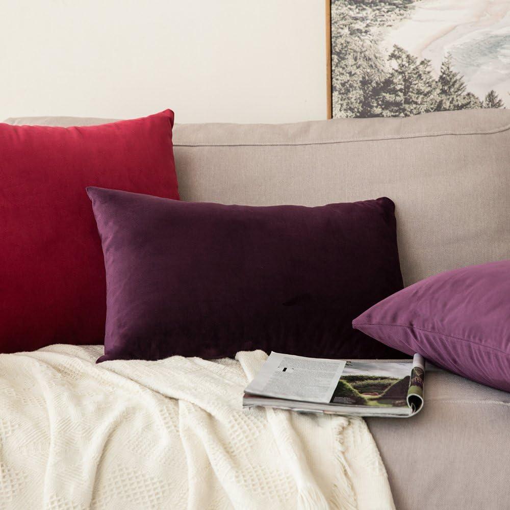 imageMIULEE Pack of 2 Velvet Soft Solid Decorative Square Throw Pillow Covers Christmas Cushion Case for Couch Sofa Bedroom Car 18x18 Inch 45x45 cm GreenEggplant Purple