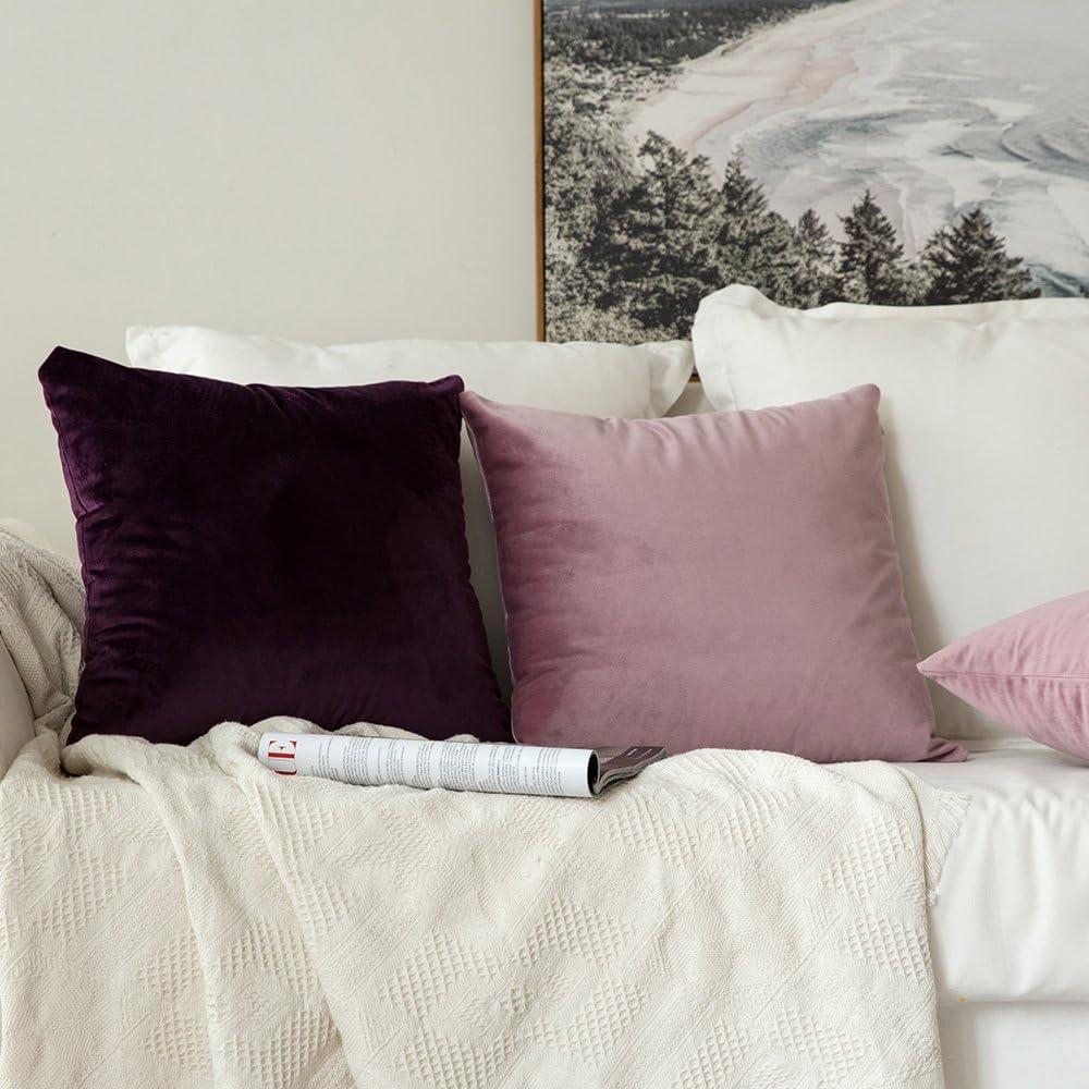 imageMIULEE Pack of 2 Velvet Soft Solid Decorative Square Throw Pillow Covers Christmas Cushion Case for Couch Sofa Bedroom Car 18x18 Inch 45x45 cm GreenEggplant Purple
