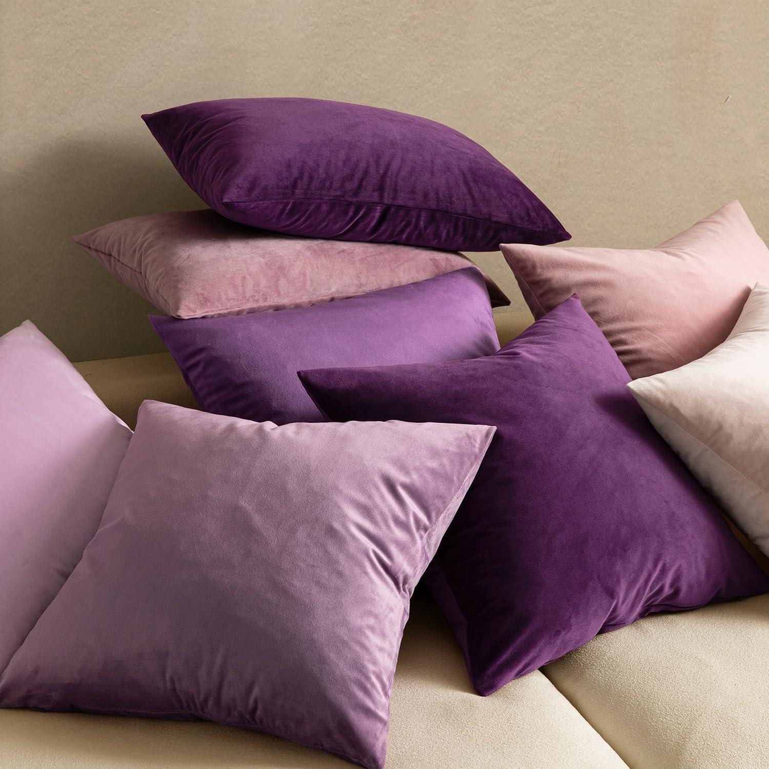 imageMIULEE Pack of 2 Velvet Soft Solid Decorative Square Throw Pillow Covers Christmas Cushion Case for Couch Sofa Bedroom Car 18x18 Inch 45x45 cm GreenEggplant Purple