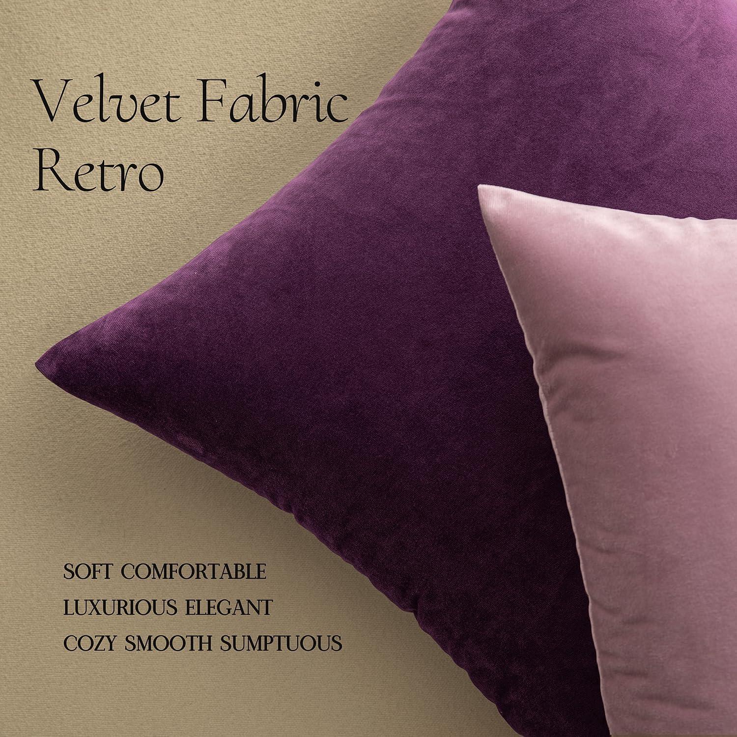 imageMIULEE Pack of 2 Velvet Soft Solid Decorative Square Throw Pillow Covers Christmas Cushion Case for Couch Sofa Bedroom Car 18x18 Inch 45x45 cm GreenEggplant Purple