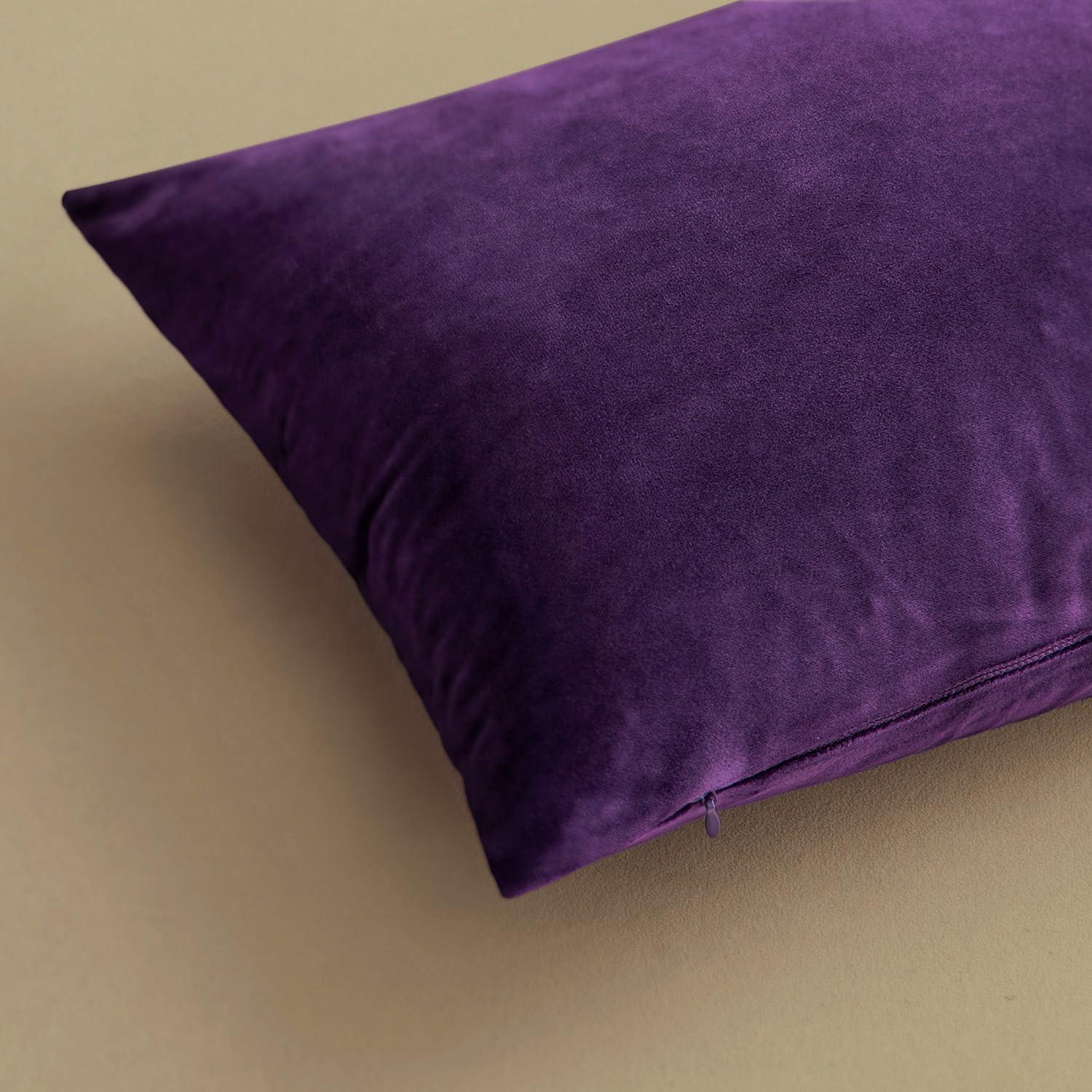 imageMIULEE Pack of 2 Velvet Soft Solid Decorative Square Throw Pillow Covers Christmas Cushion Case for Couch Sofa Bedroom Car 18x18 Inch 45x45 cm GreenEggplant Purple