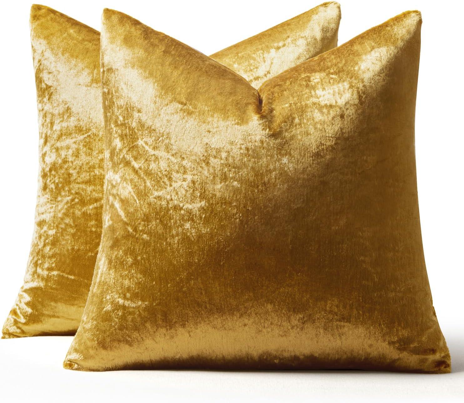 imageMIULEE Pack of 2 Velvet Soft Solid Decorative Square Throw Pillow Covers Christmas Cushion Case for Couch Sofa Bedroom Car 18x18 Inch 45x45 cm GreenGolden