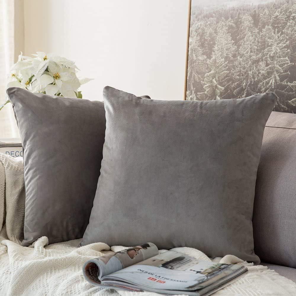 imageMIULEE Pack of 2 Velvet Soft Solid Decorative Square Throw Pillow Covers Christmas Cushion Case for Couch Sofa Bedroom Car 18x18 Inch 45x45 cm GreenGrey