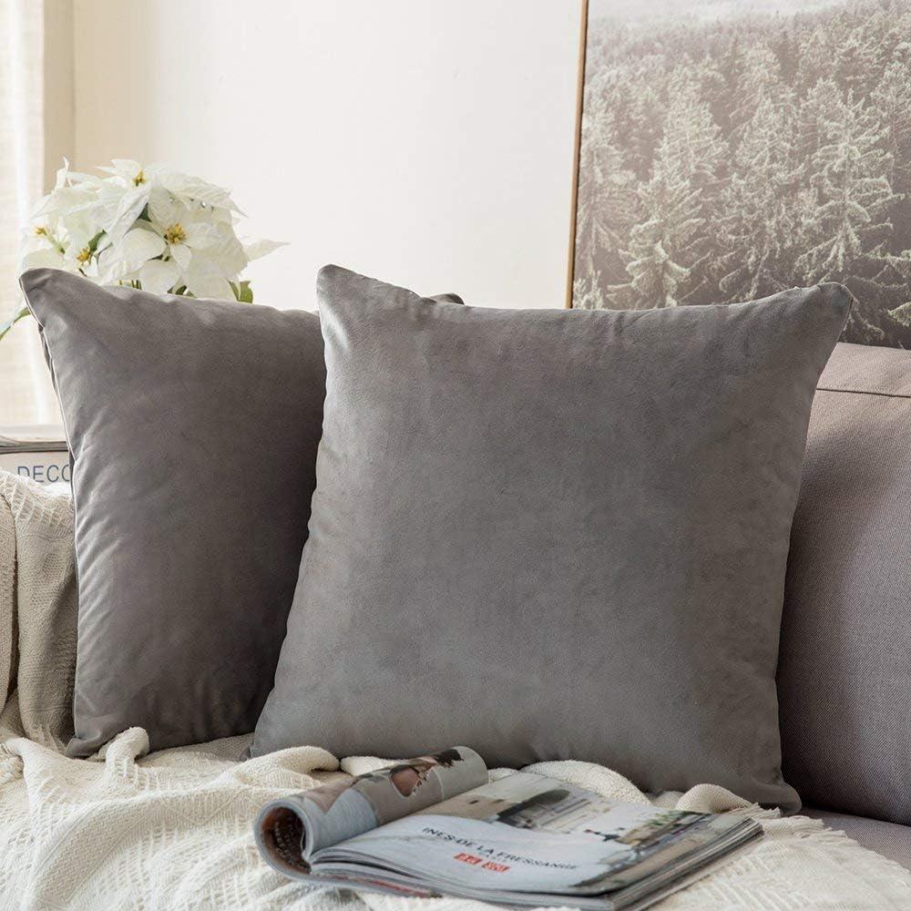 imageMIULEE Pack of 2 Velvet Soft Solid Decorative Square Throw Pillow Covers Christmas Cushion Case for Couch Sofa Bedroom Car 18x18 Inch 45x45 cm GreenGrey