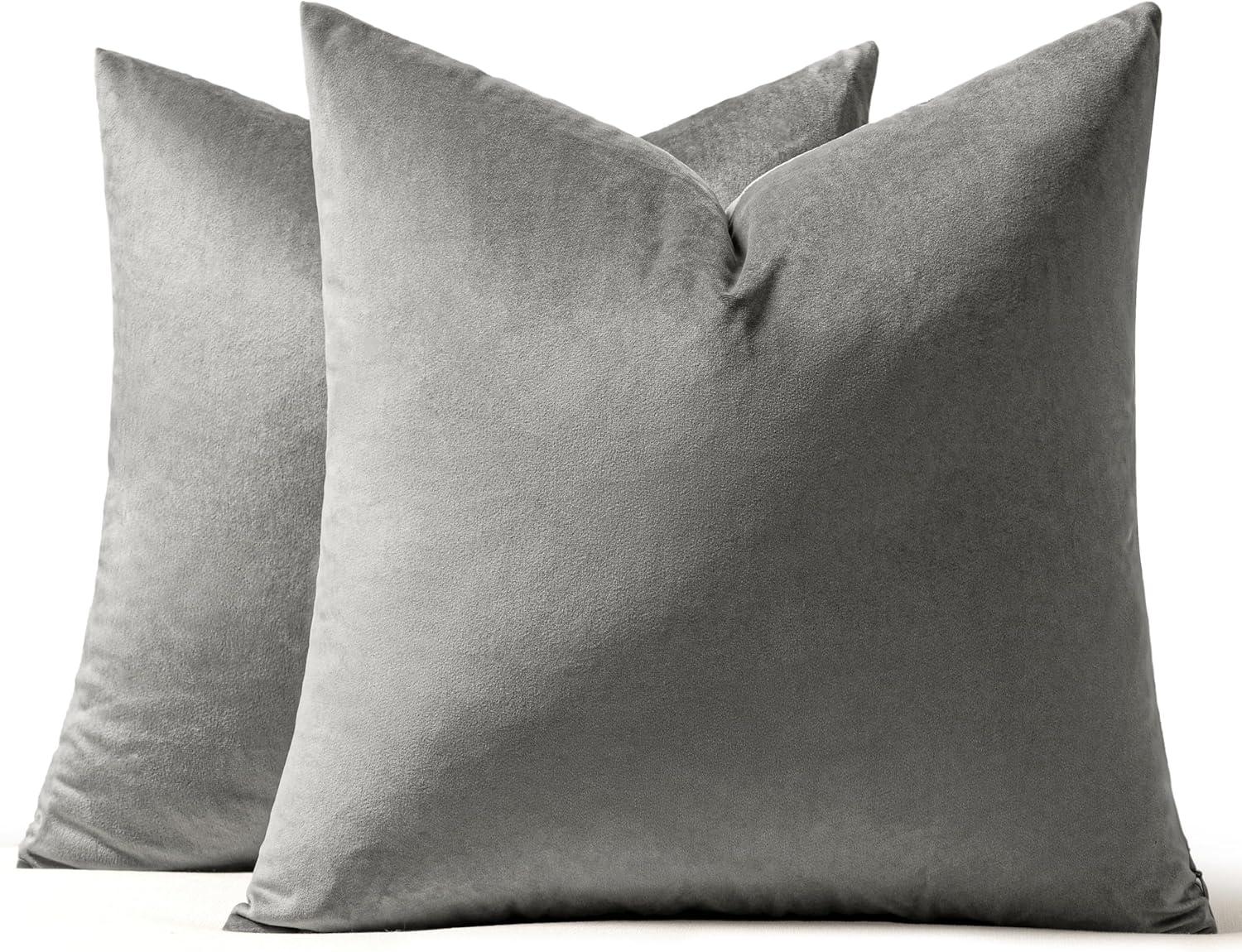imageMIULEE Pack of 2 Velvet Soft Solid Decorative Square Throw Pillow Covers Christmas Cushion Case for Couch Sofa Bedroom Car 18x18 Inch 45x45 cm GreenGrey