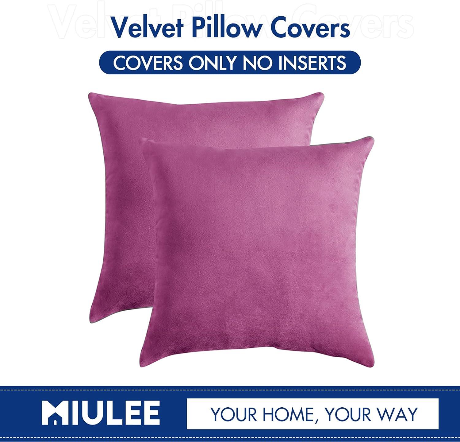 imageMIULEE Pack of 2 Velvet Soft Solid Decorative Square Throw Pillow Covers Christmas Cushion Case for Couch Sofa Bedroom Car 18x18 Inch 45x45 cm GreenHot Pink