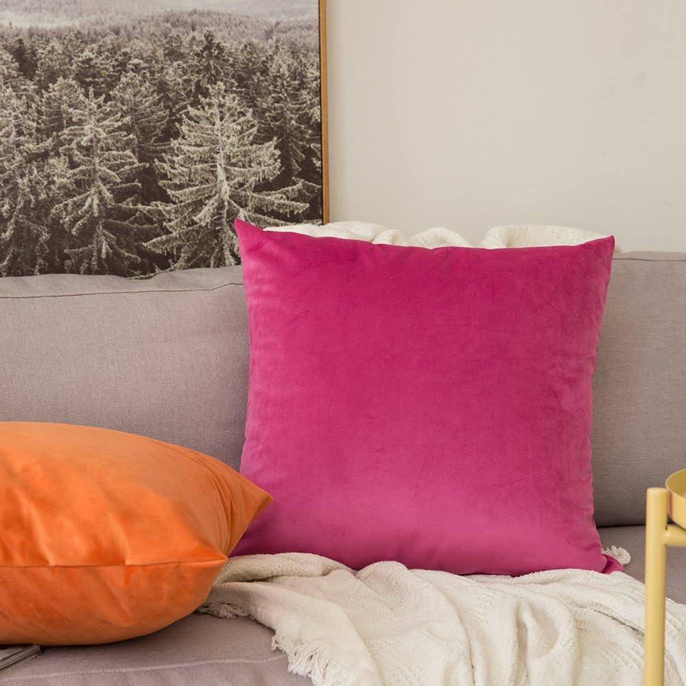 imageMIULEE Pack of 2 Velvet Soft Solid Decorative Square Throw Pillow Covers Christmas Cushion Case for Couch Sofa Bedroom Car 18x18 Inch 45x45 cm GreenHot Pink