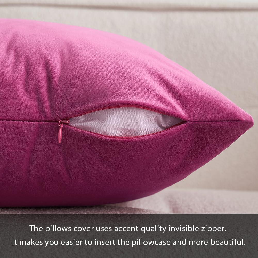 imageMIULEE Pack of 2 Velvet Soft Solid Decorative Square Throw Pillow Covers Christmas Cushion Case for Couch Sofa Bedroom Car 18x18 Inch 45x45 cm GreenHot Pink