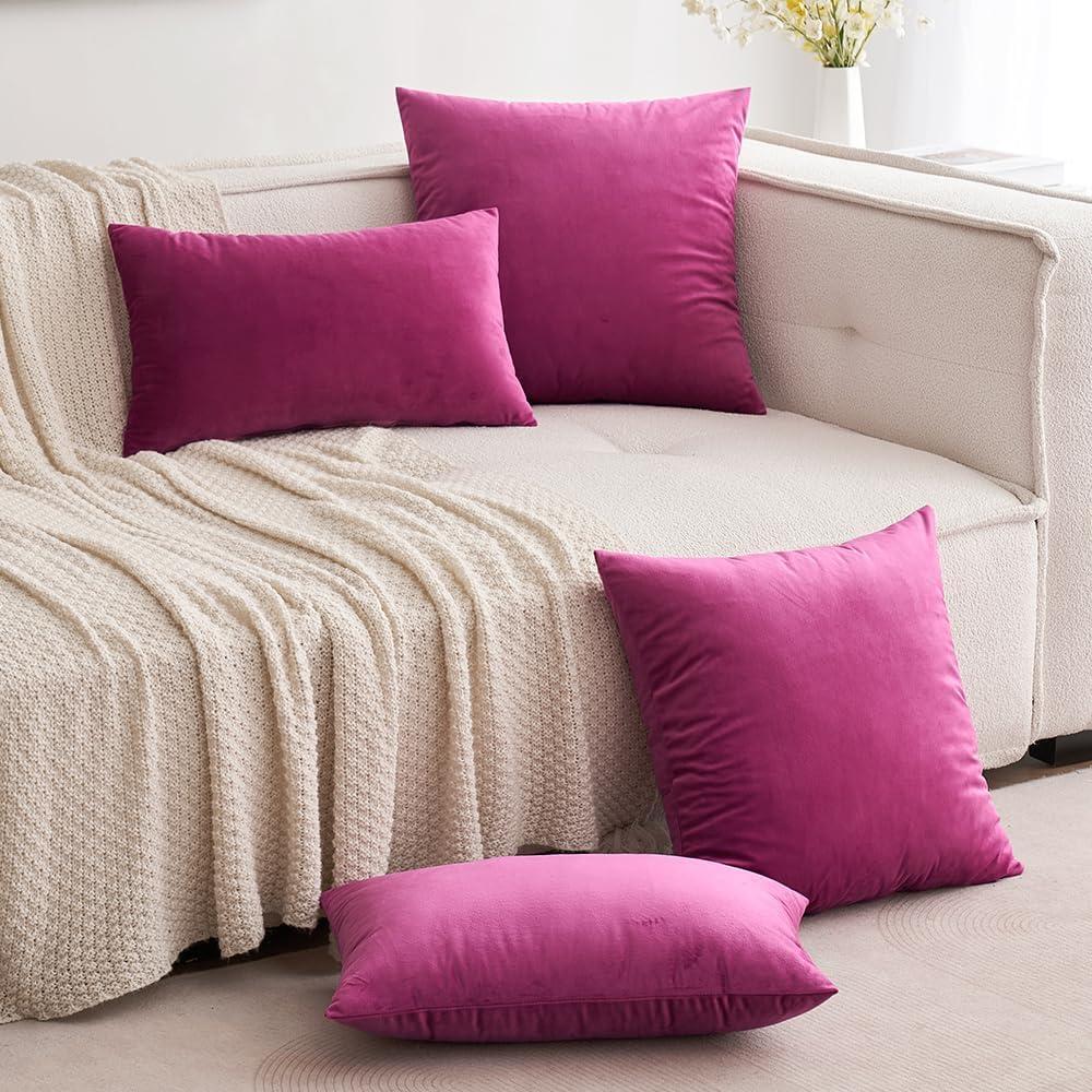 imageMIULEE Pack of 2 Velvet Soft Solid Decorative Square Throw Pillow Covers Christmas Cushion Case for Couch Sofa Bedroom Car 18x18 Inch 45x45 cm GreenHot Pink