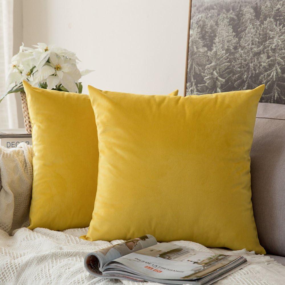 imageMIULEE Pack of 2 Velvet Soft Solid Decorative Square Throw Pillow Covers Christmas Cushion Case for Couch Sofa Bedroom Car 18x18 Inch 45x45 cm GreenLemon Yellow