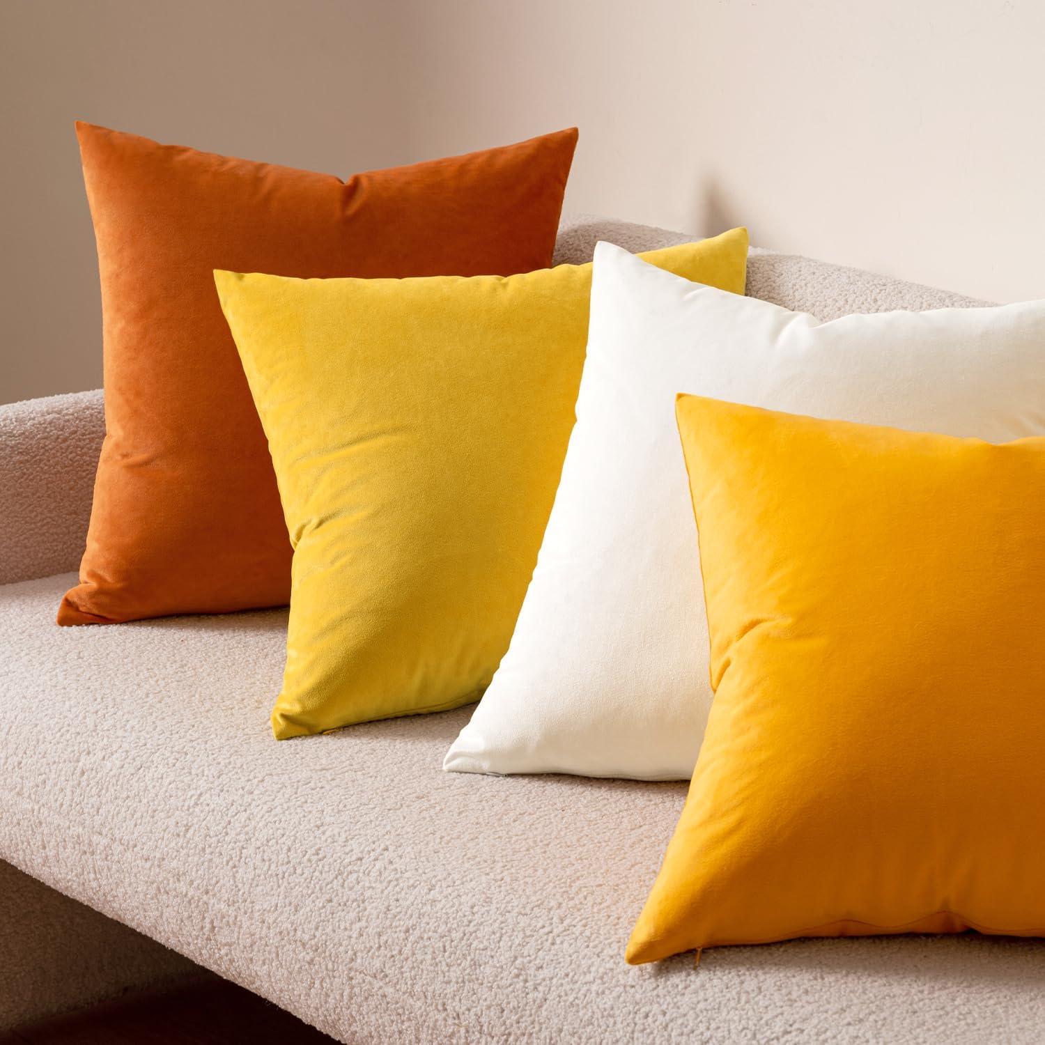 imageMIULEE Pack of 2 Velvet Soft Solid Decorative Square Throw Pillow Covers Christmas Cushion Case for Couch Sofa Bedroom Car 18x18 Inch 45x45 cm GreenLemon Yellow
