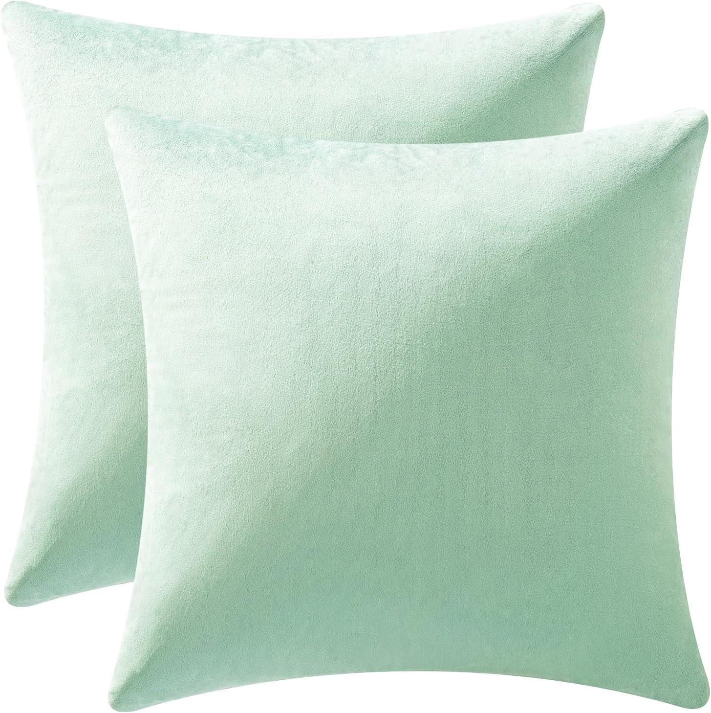 imageMIULEE Pack of 2 Velvet Soft Solid Decorative Square Throw Pillow Covers Christmas Cushion Case for Couch Sofa Bedroom Car 18x18 Inch 45x45 cm GreenMint Green