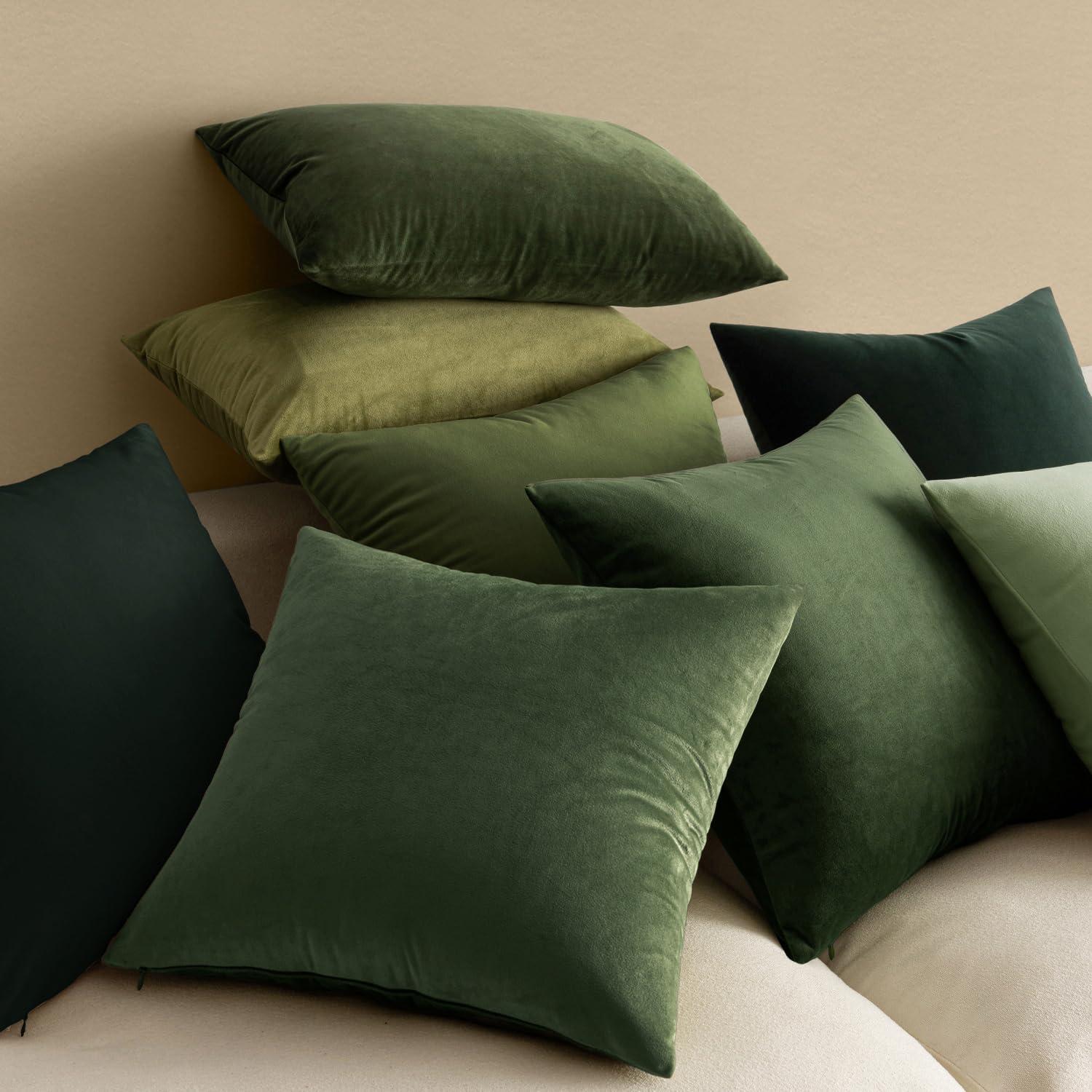 imageMIULEE Pack of 2 Velvet Soft Solid Decorative Square Throw Pillow Covers Christmas Cushion Case for Couch Sofa Bedroom Car 18x18 Inch 45x45 cm GreenMoss Green
