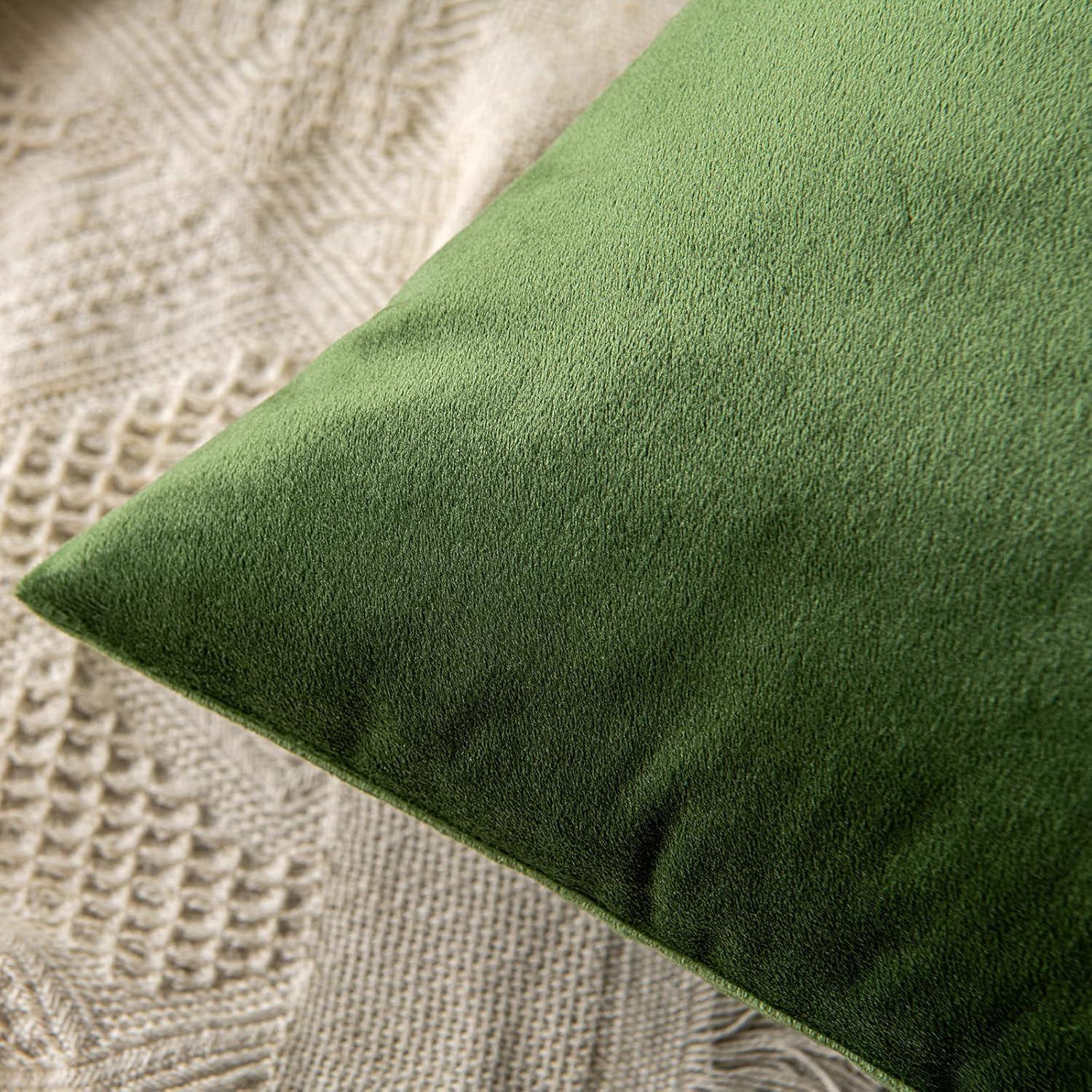 imageMIULEE Pack of 2 Velvet Soft Solid Decorative Square Throw Pillow Covers Christmas Cushion Case for Couch Sofa Bedroom Car 18x18 Inch 45x45 cm GreenMoss Green