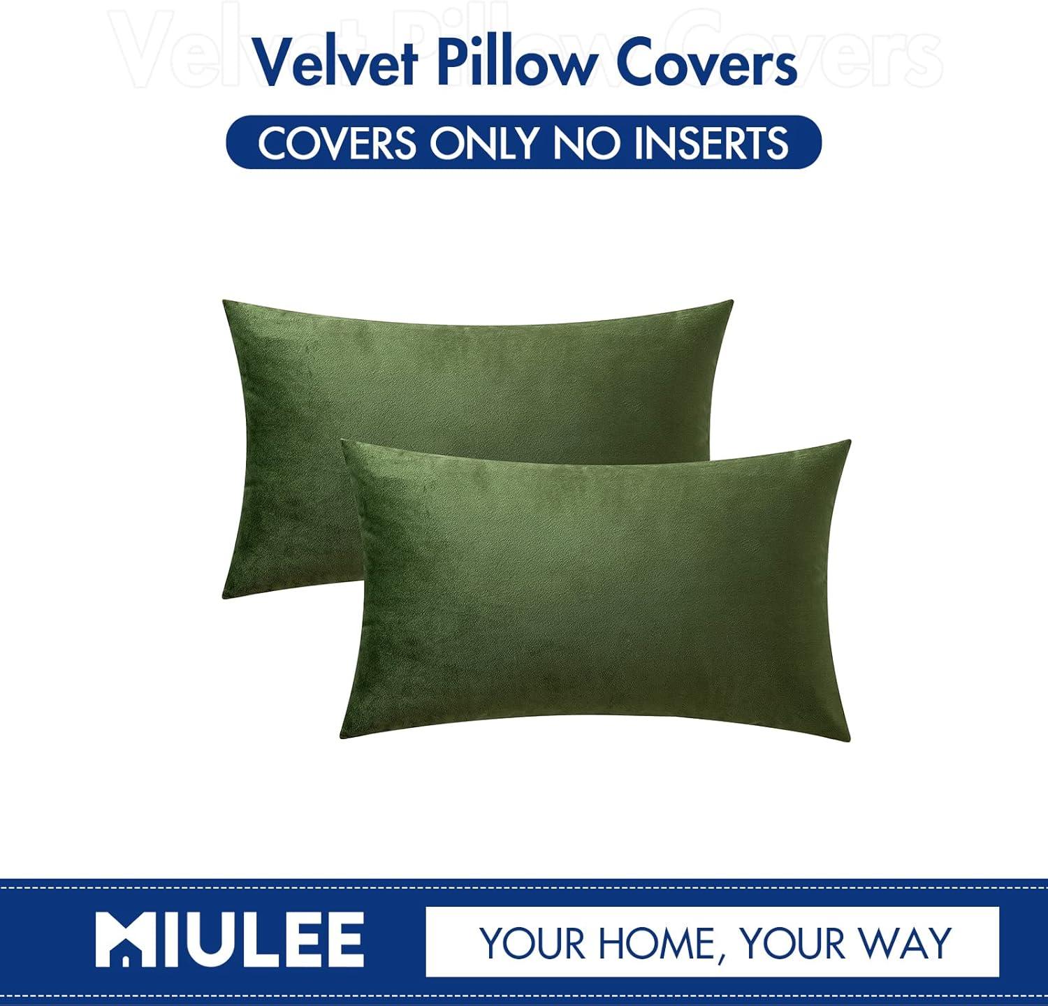 imageMIULEE Pack of 2 Velvet Soft Solid Decorative Square Throw Pillow Covers Christmas Cushion Case for Couch Sofa Bedroom Car 18x18 Inch 45x45 cm GreenMoss Green