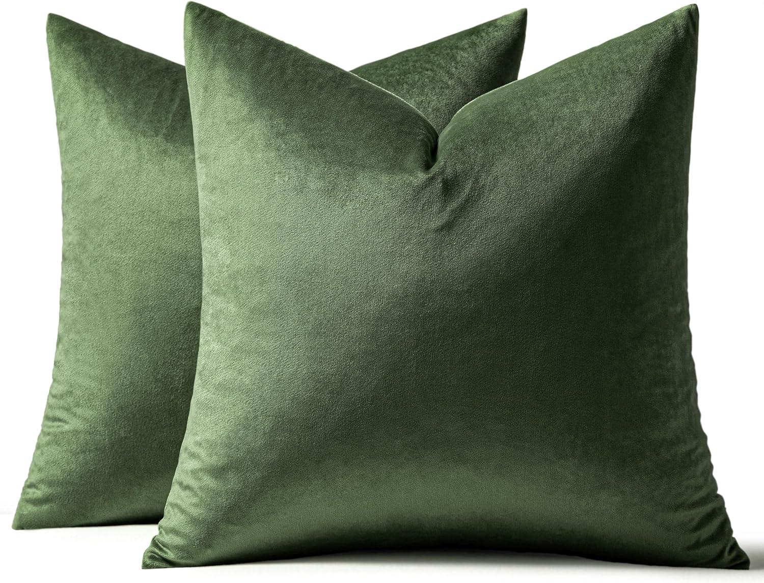 imageMIULEE Pack of 2 Velvet Soft Solid Decorative Square Throw Pillow Covers Christmas Cushion Case for Couch Sofa Bedroom Car 18x18 Inch 45x45 cm GreenMoss Green