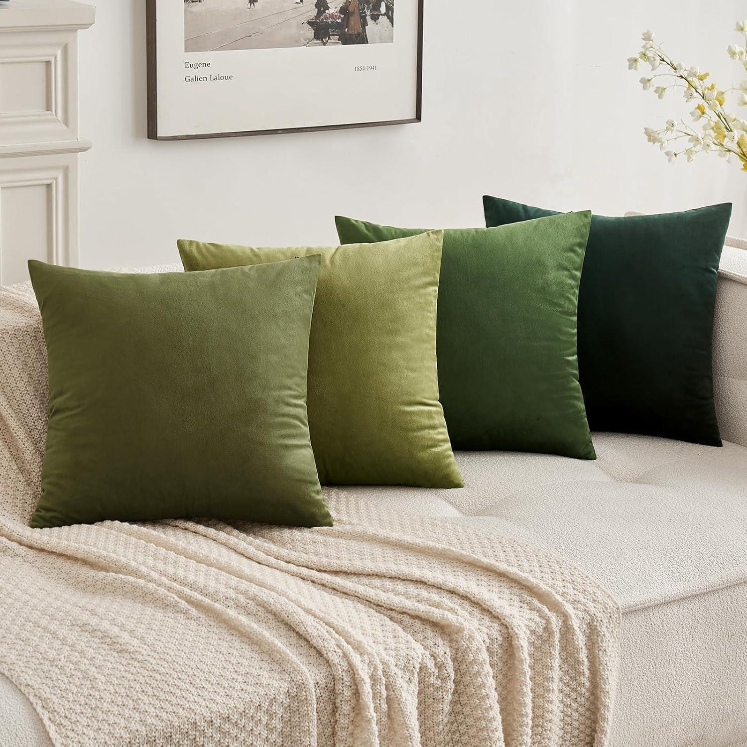imageMIULEE Pack of 2 Velvet Soft Solid Decorative Square Throw Pillow Covers Christmas Cushion Case for Couch Sofa Bedroom Car 18x18 Inch 45x45 cm GreenOlive Green