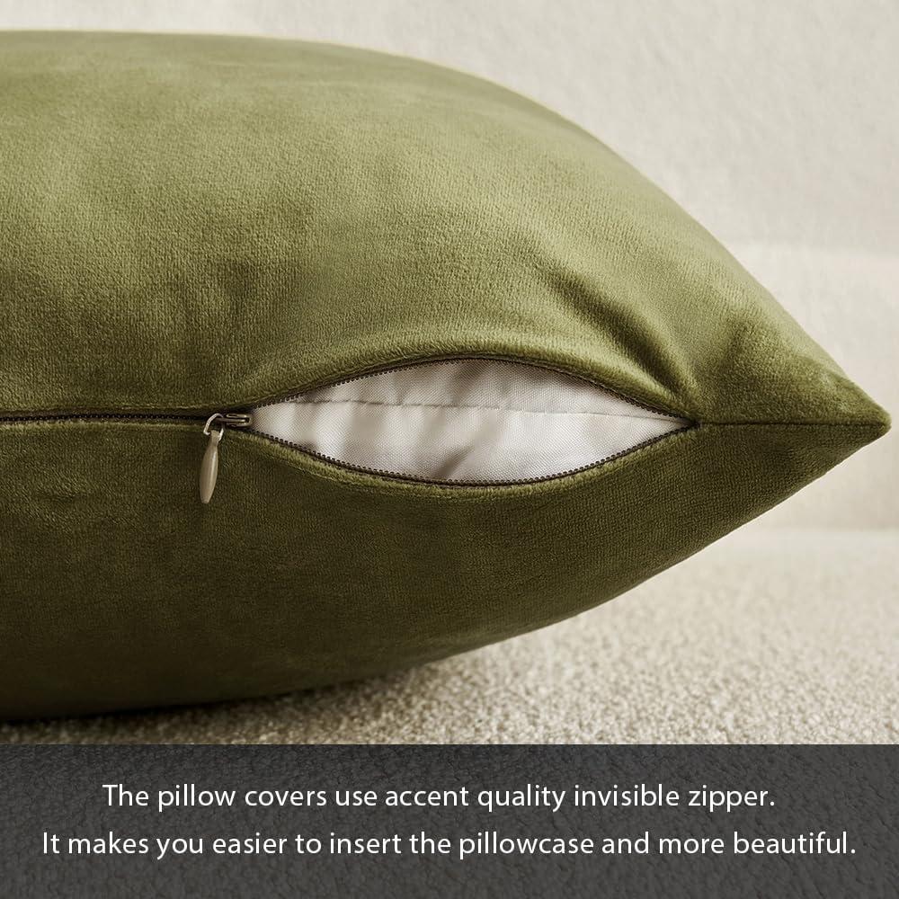 imageMIULEE Pack of 2 Velvet Soft Solid Decorative Square Throw Pillow Covers Christmas Cushion Case for Couch Sofa Bedroom Car 18x18 Inch 45x45 cm GreenOlive Green
