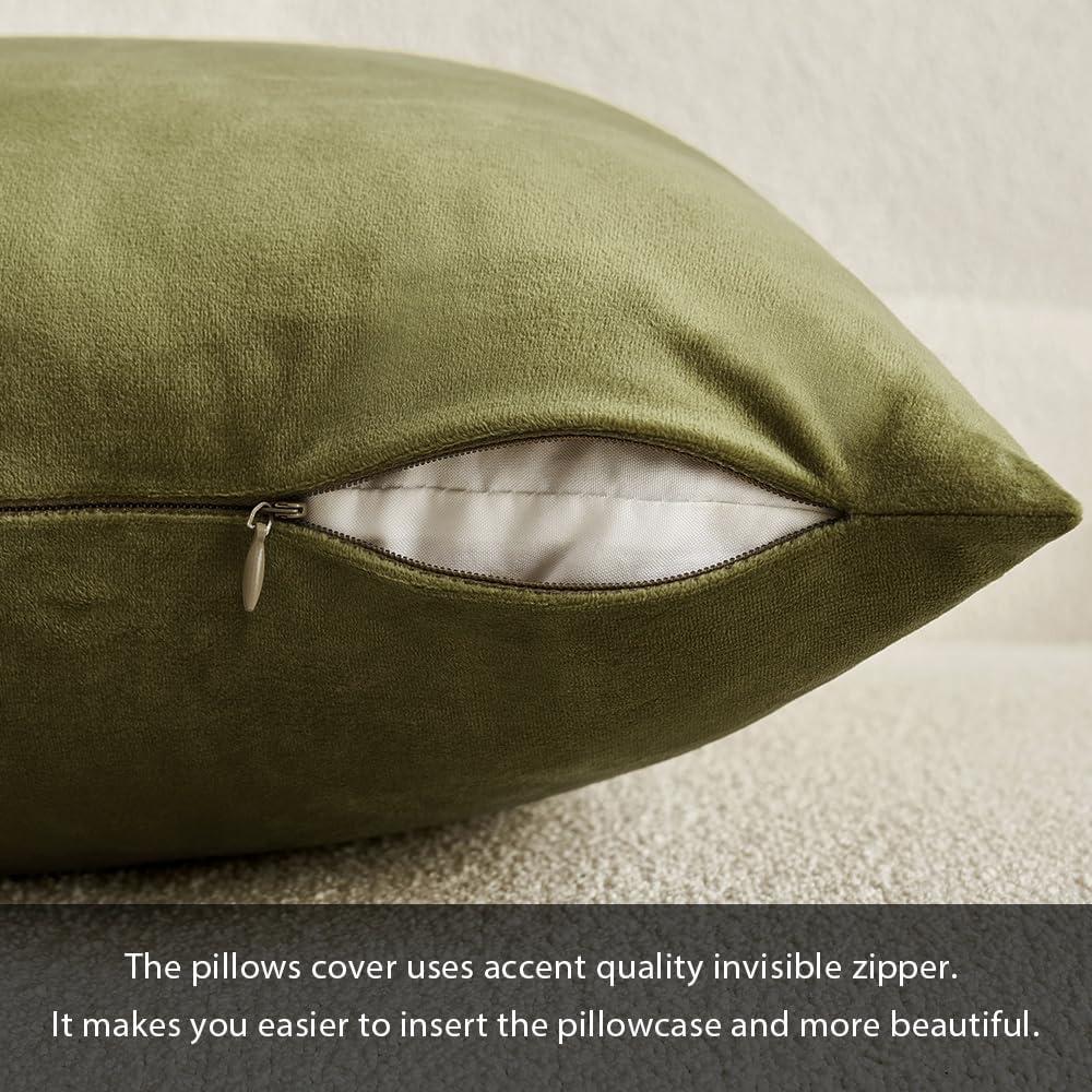 imageMIULEE Pack of 2 Velvet Soft Solid Decorative Square Throw Pillow Covers Christmas Cushion Case for Couch Sofa Bedroom Car 18x18 Inch 45x45 cm GreenOlive Green