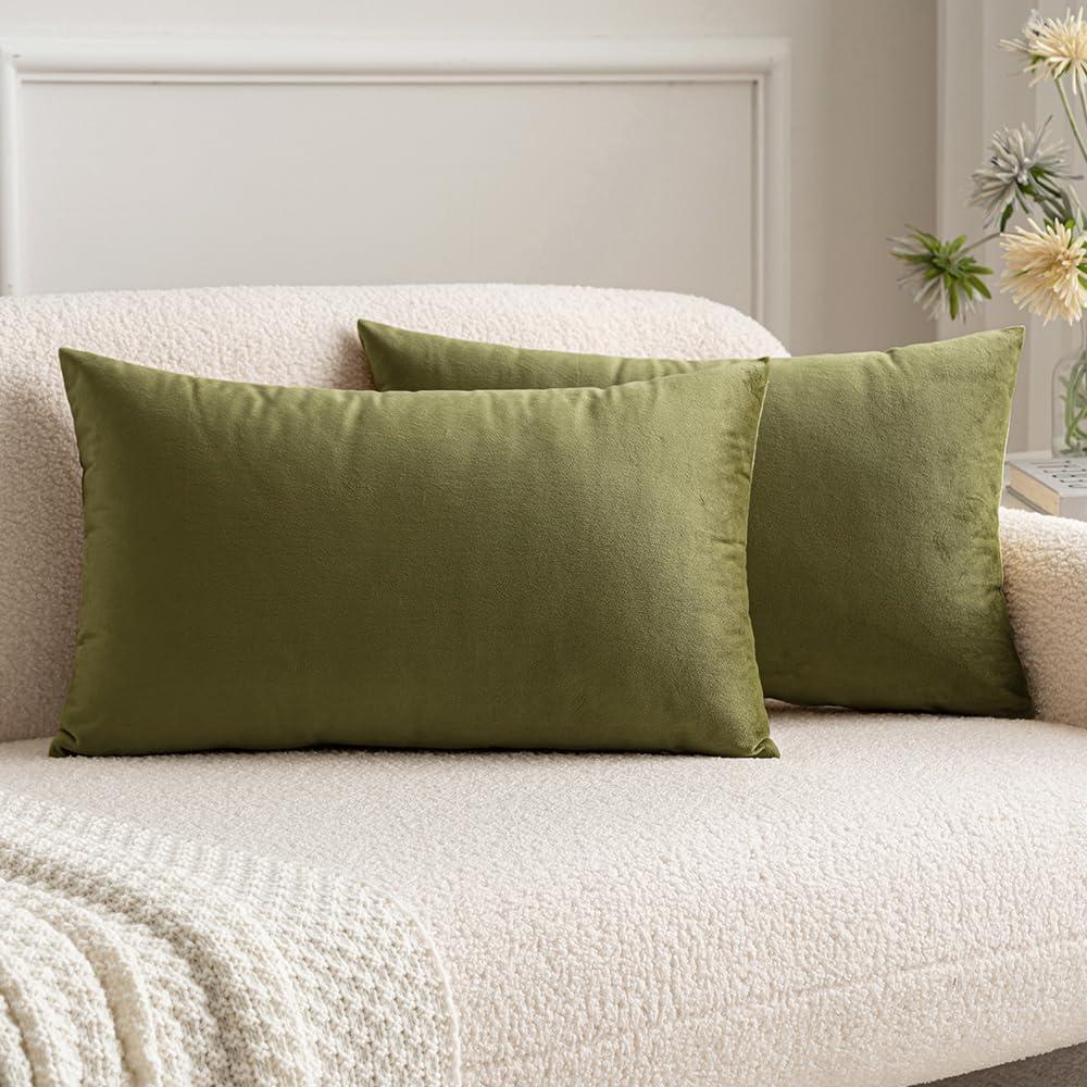 imageMIULEE Pack of 2 Velvet Soft Solid Decorative Square Throw Pillow Covers Christmas Cushion Case for Couch Sofa Bedroom Car 18x18 Inch 45x45 cm GreenOlive Green
