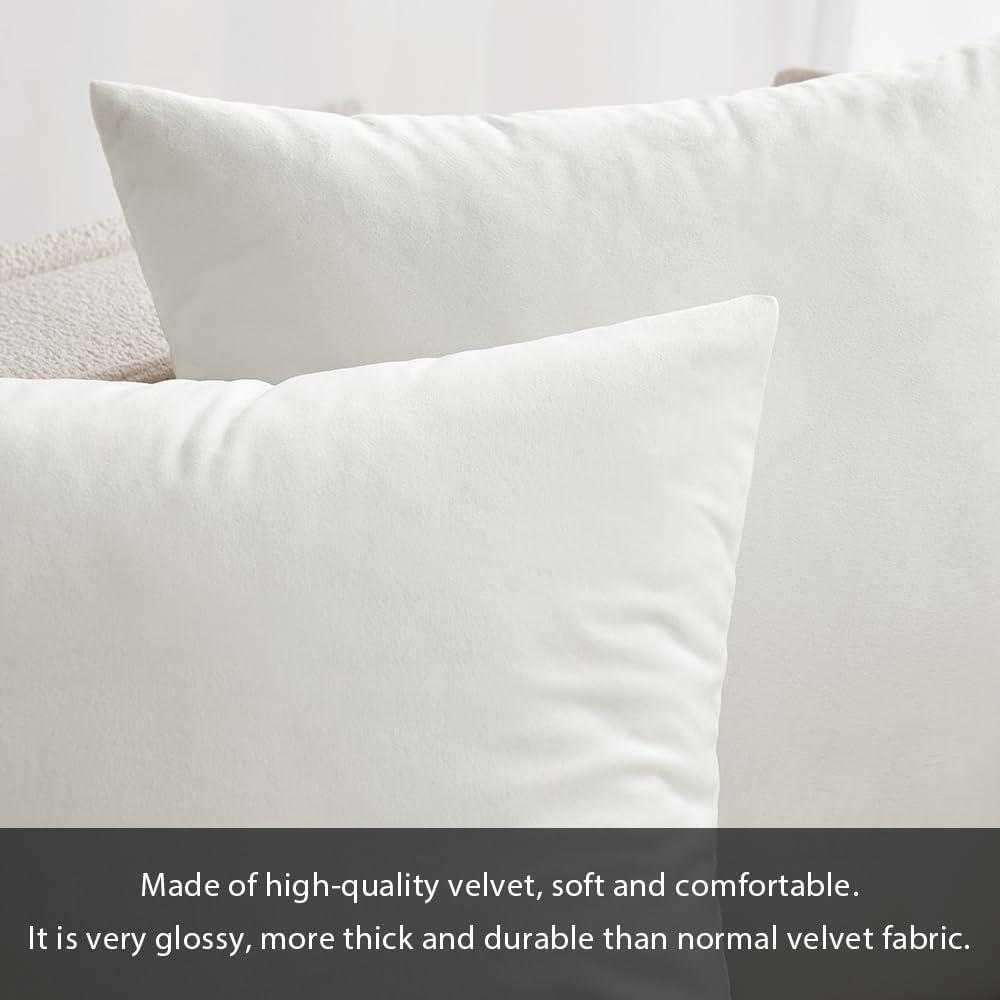 imageMIULEE Pack of 2 Velvet Soft Solid Decorative Square Throw Pillow Covers Christmas Cushion Case for Couch Sofa Bedroom Car 18x18 Inch 45x45 cm GreenPure White
