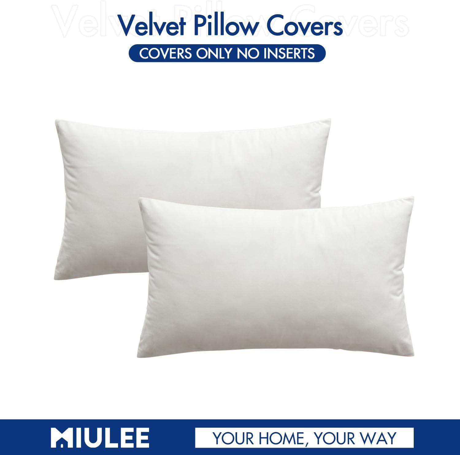 imageMIULEE Pack of 2 Velvet Soft Solid Decorative Square Throw Pillow Covers Christmas Cushion Case for Couch Sofa Bedroom Car 18x18 Inch 45x45 cm GreenPure White
