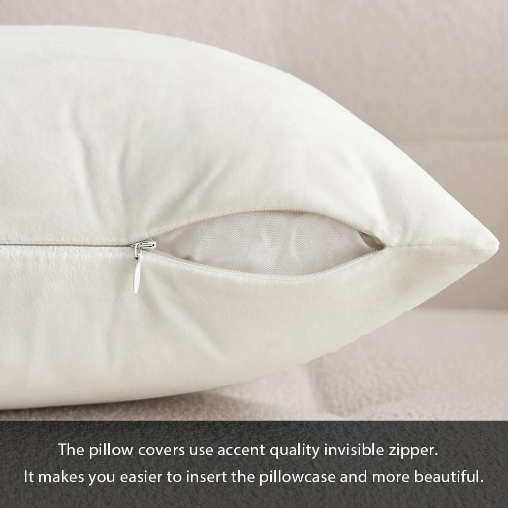 imageMIULEE Pack of 2 Velvet Soft Solid Decorative Square Throw Pillow Covers Christmas Cushion Case for Couch Sofa Bedroom Car 18x18 Inch 45x45 cm GreenPure White