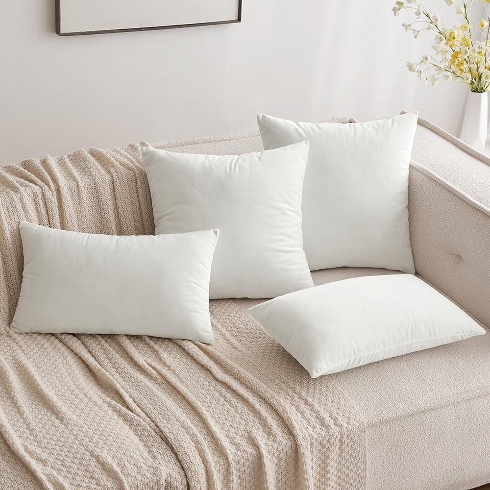 imageMIULEE Pack of 2 Velvet Soft Solid Decorative Square Throw Pillow Covers Christmas Cushion Case for Couch Sofa Bedroom Car 18x18 Inch 45x45 cm GreenPure White