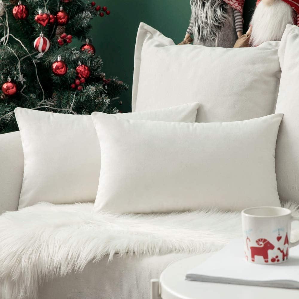 imageMIULEE Pack of 2 Velvet Soft Solid Decorative Square Throw Pillow Covers Christmas Cushion Case for Couch Sofa Bedroom Car 18x18 Inch 45x45 cm GreenPure White