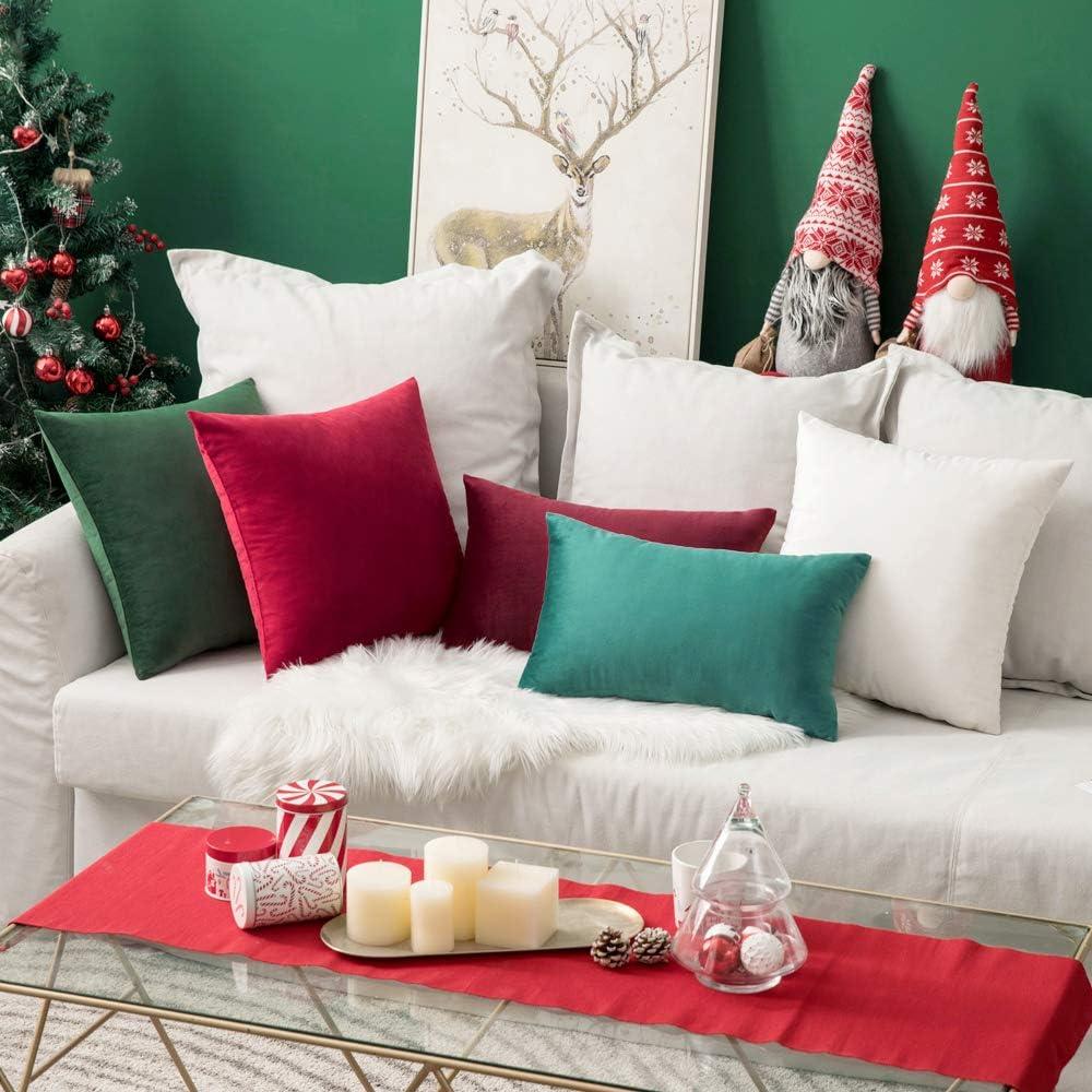 imageMIULEE Pack of 2 Velvet Soft Solid Decorative Square Throw Pillow Covers Christmas Cushion Case for Couch Sofa Bedroom Car 18x18 Inch 45x45 cm GreenPure White