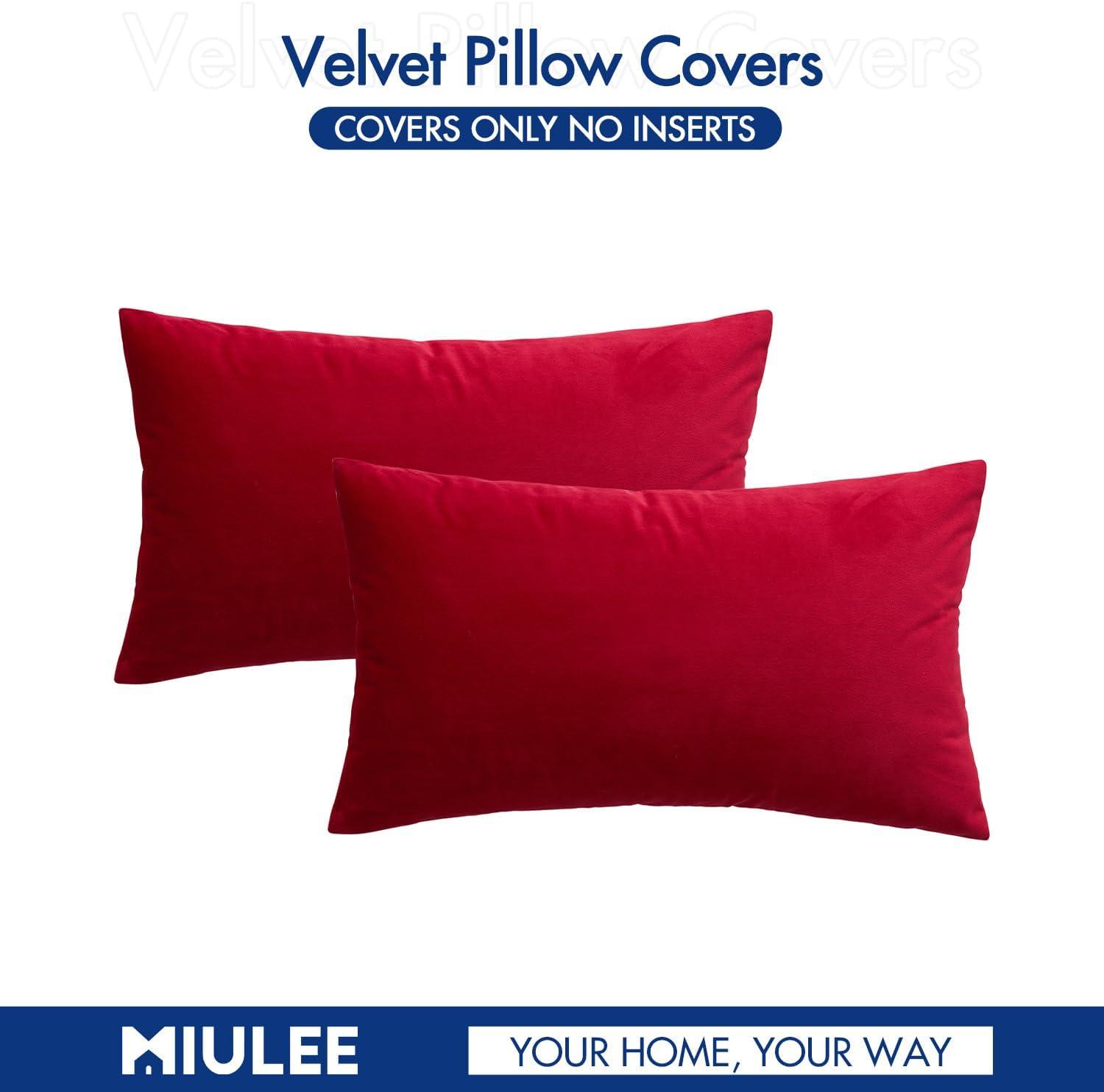 imageMIULEE Pack of 2 Velvet Soft Solid Decorative Square Throw Pillow Covers Christmas Cushion Case for Couch Sofa Bedroom Car 18x18 Inch 45x45 cm GreenRed
