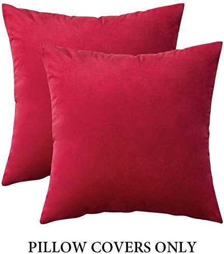 imageMIULEE Pack of 2 Velvet Soft Solid Decorative Square Throw Pillow Covers Christmas Cushion Case for Couch Sofa Bedroom Car 18x18 Inch 45x45 cm GreenRed