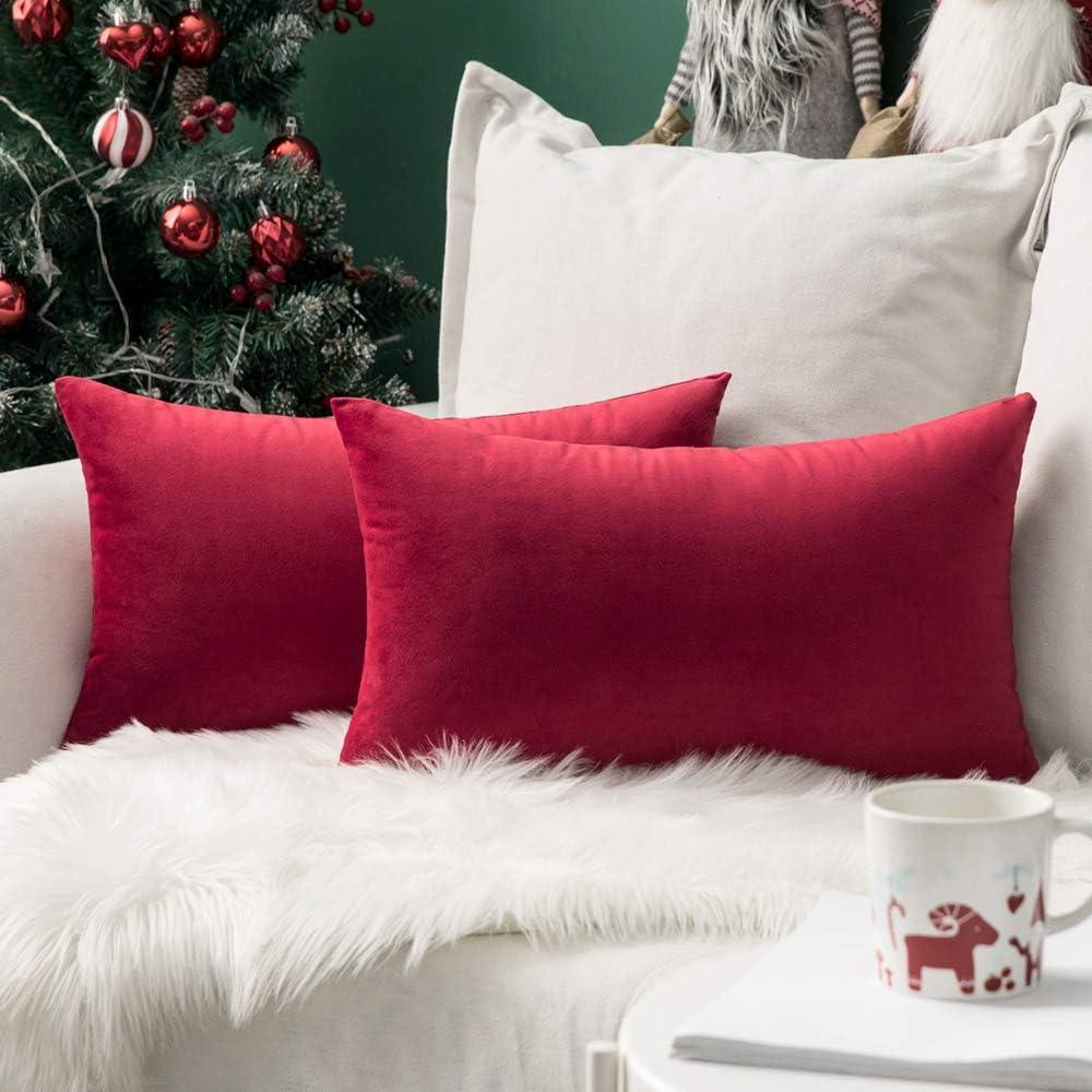 imageMIULEE Pack of 2 Velvet Soft Solid Decorative Square Throw Pillow Covers Christmas Cushion Case for Couch Sofa Bedroom Car 18x18 Inch 45x45 cm GreenRed