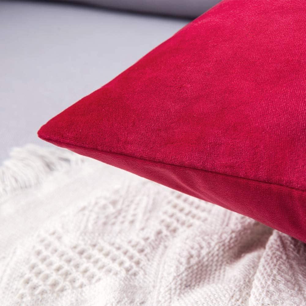 imageMIULEE Pack of 2 Velvet Soft Solid Decorative Square Throw Pillow Covers Christmas Cushion Case for Couch Sofa Bedroom Car 18x18 Inch 45x45 cm GreenRed