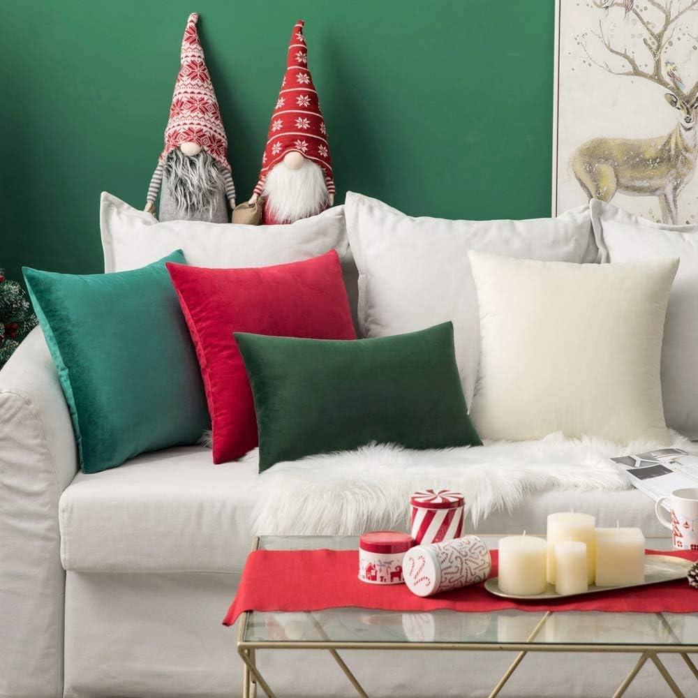 imageMIULEE Pack of 2 Velvet Soft Solid Decorative Square Throw Pillow Covers Christmas Cushion Case for Couch Sofa Bedroom Car 18x18 Inch 45x45 cm GreenRed