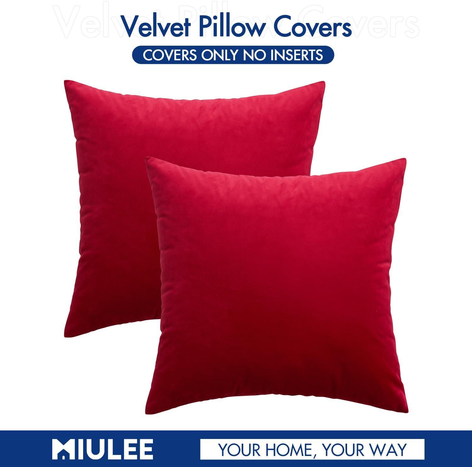 imageMIULEE Pack of 2 Velvet Soft Solid Decorative Square Throw Pillow Covers Christmas Cushion Case for Couch Sofa Bedroom Car 18x18 Inch 45x45 cm GreenRed