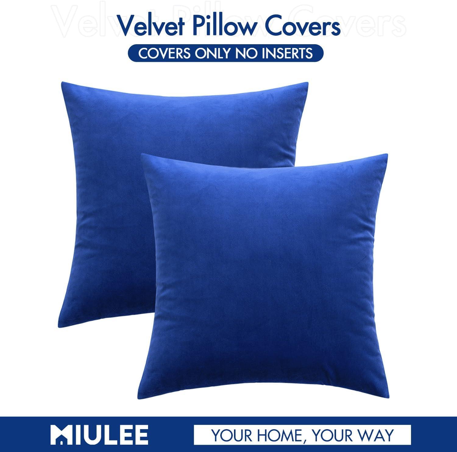 imageMIULEE Pack of 2 Velvet Soft Solid Decorative Square Throw Pillow Covers Christmas Cushion Case for Couch Sofa Bedroom Car 18x18 Inch 45x45 cm GreenRoyal Blue