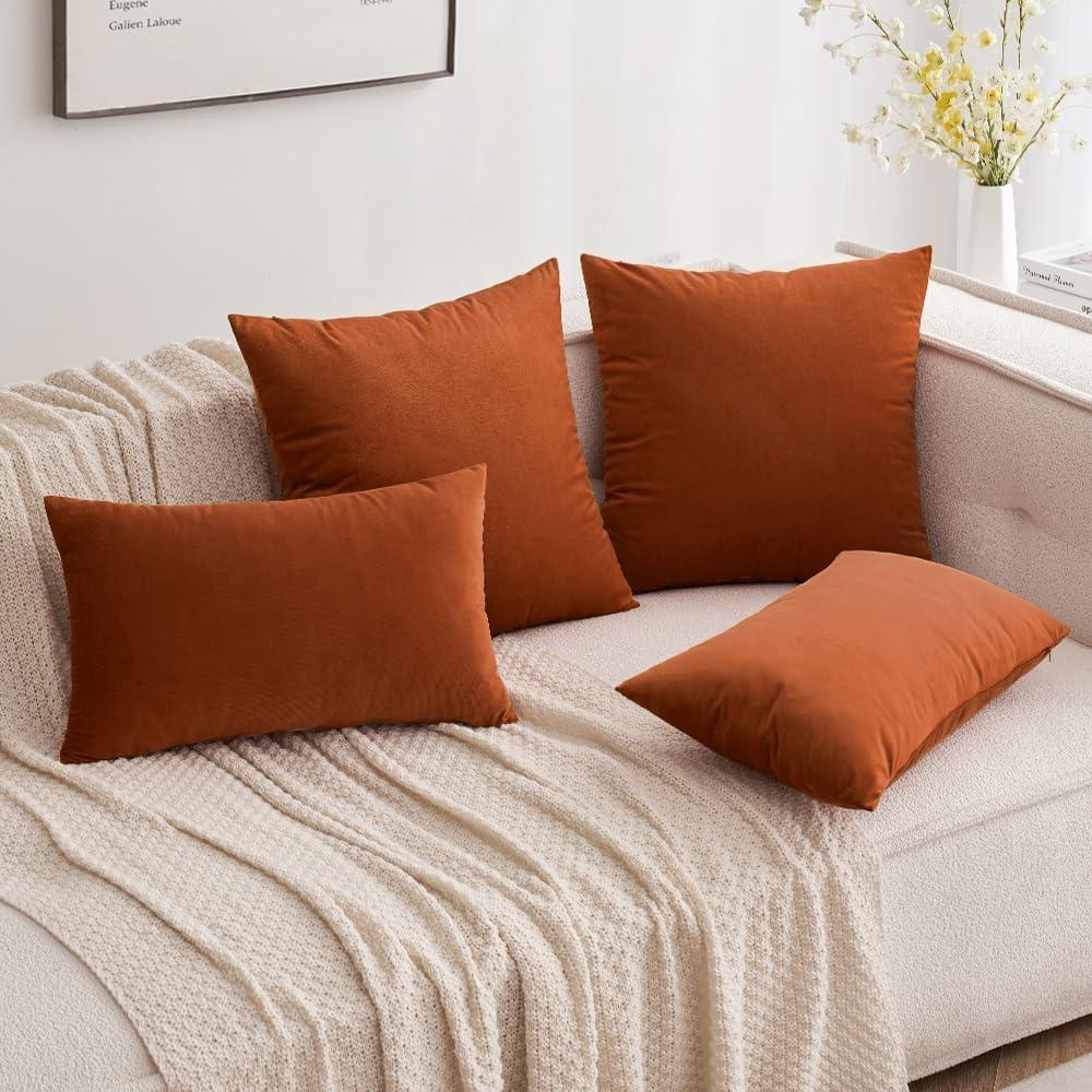 imageMIULEE Pack of 2 Velvet Soft Solid Decorative Square Throw Pillow Covers Christmas Cushion Case for Couch Sofa Bedroom Car 18x18 Inch 45x45 cm GreenRust