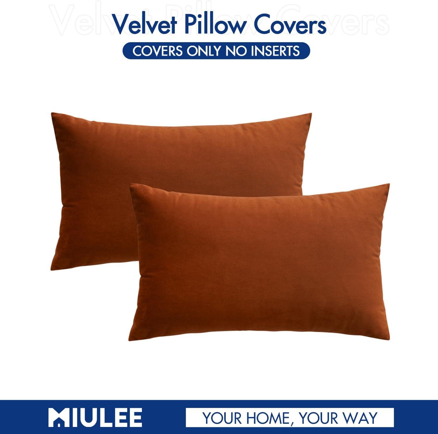 imageMIULEE Pack of 2 Velvet Soft Solid Decorative Square Throw Pillow Covers Christmas Cushion Case for Couch Sofa Bedroom Car 18x18 Inch 45x45 cm GreenRust