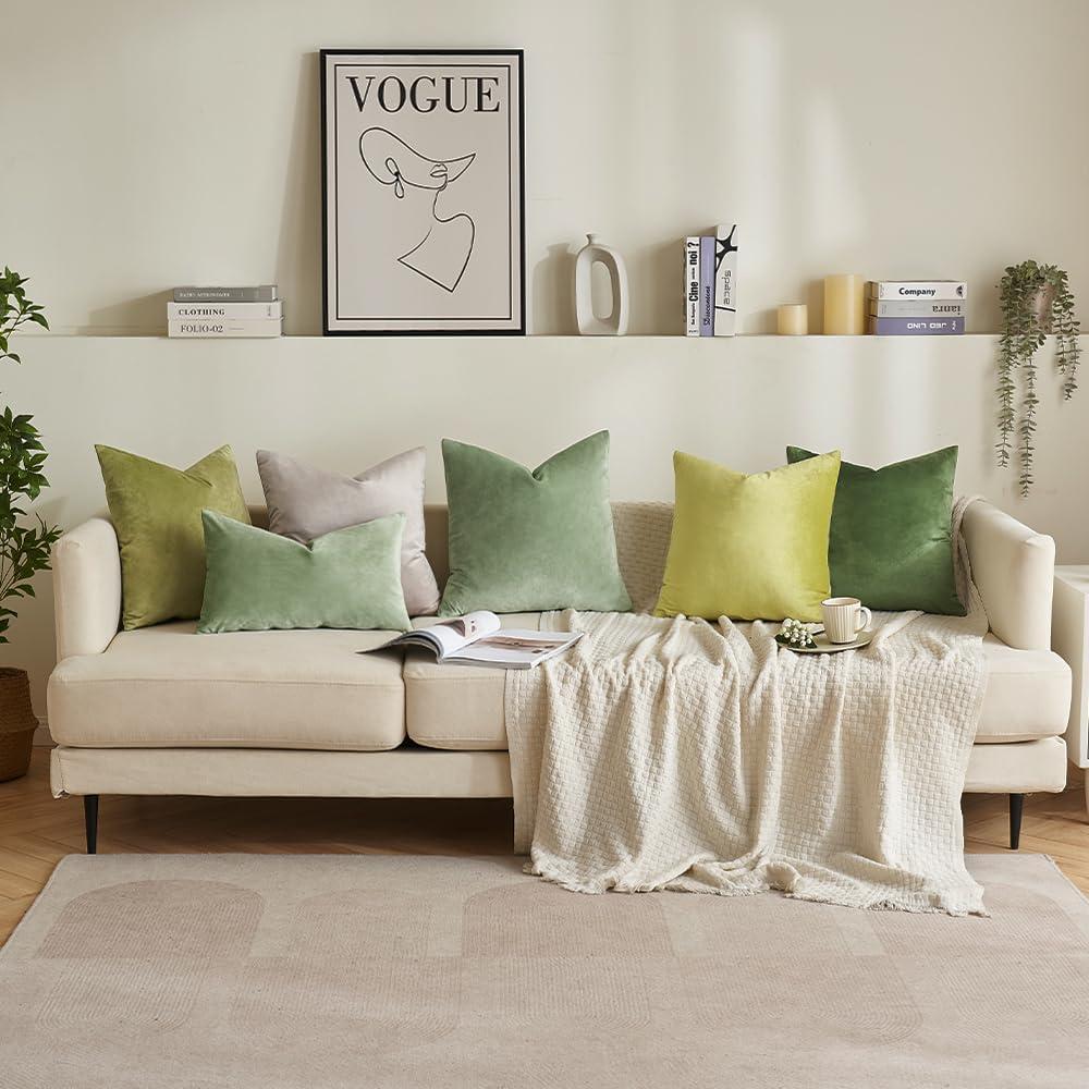 imageMIULEE Pack of 2 Velvet Soft Solid Decorative Square Throw Pillow Covers Christmas Cushion Case for Couch Sofa Bedroom Car 18x18 Inch 45x45 cm GreenSage Green