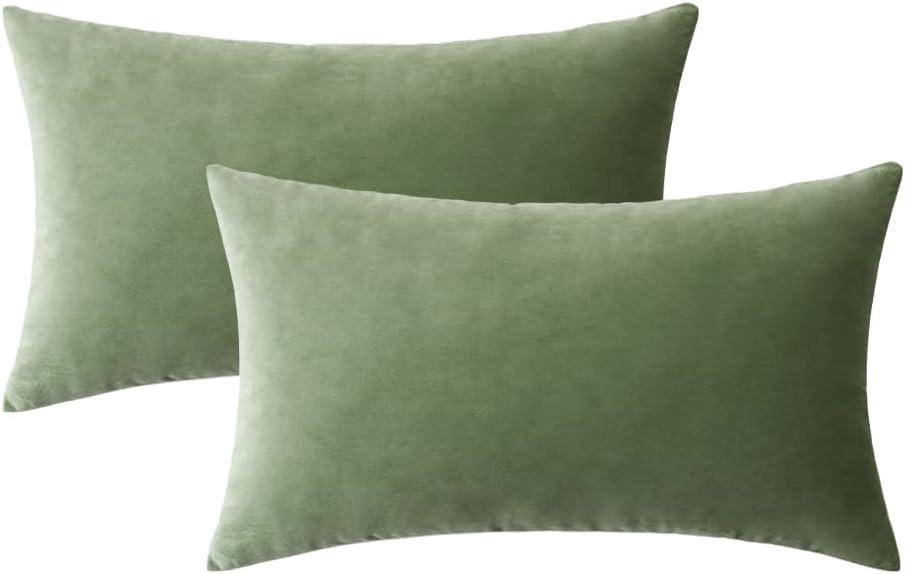 imageMIULEE Pack of 2 Velvet Soft Solid Decorative Square Throw Pillow Covers Christmas Cushion Case for Couch Sofa Bedroom Car 18x18 Inch 45x45 cm GreenSage Green