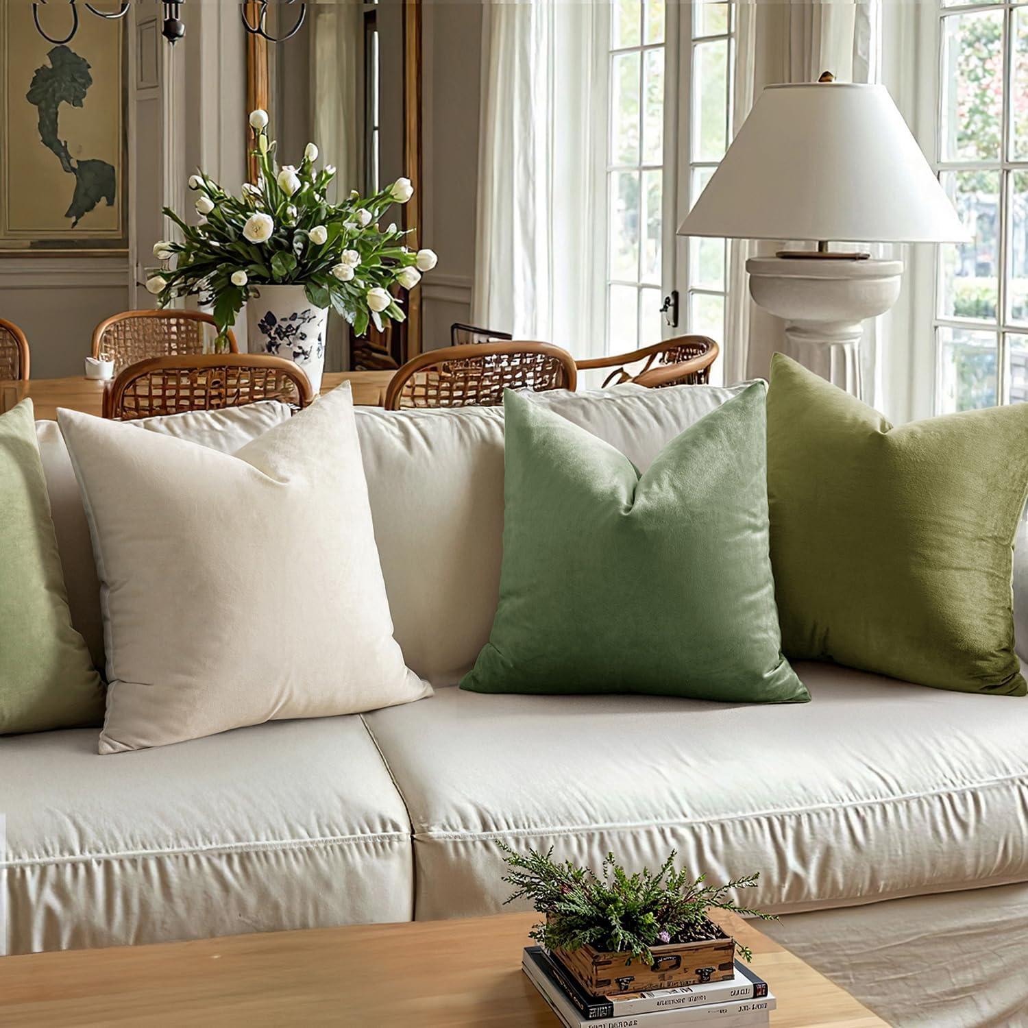 imageMIULEE Pack of 2 Velvet Soft Solid Decorative Square Throw Pillow Covers Christmas Cushion Case for Couch Sofa Bedroom Car 18x18 Inch 45x45 cm GreenSage Green