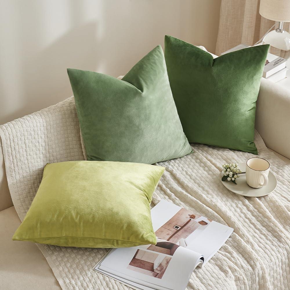 imageMIULEE Pack of 2 Velvet Soft Solid Decorative Square Throw Pillow Covers Christmas Cushion Case for Couch Sofa Bedroom Car 18x18 Inch 45x45 cm GreenSage Green