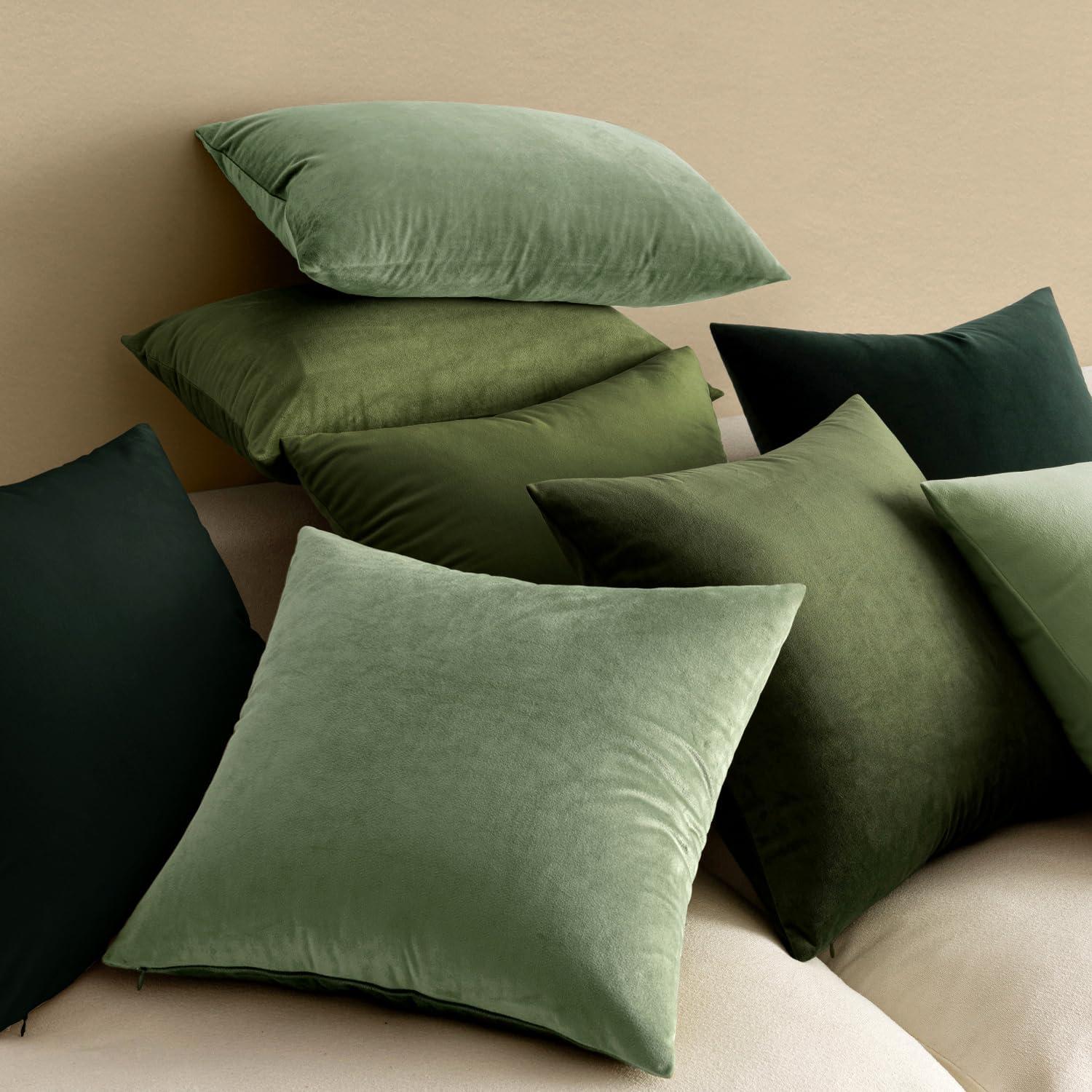 imageMIULEE Pack of 2 Velvet Soft Solid Decorative Square Throw Pillow Covers Christmas Cushion Case for Couch Sofa Bedroom Car 18x18 Inch 45x45 cm GreenSage Green