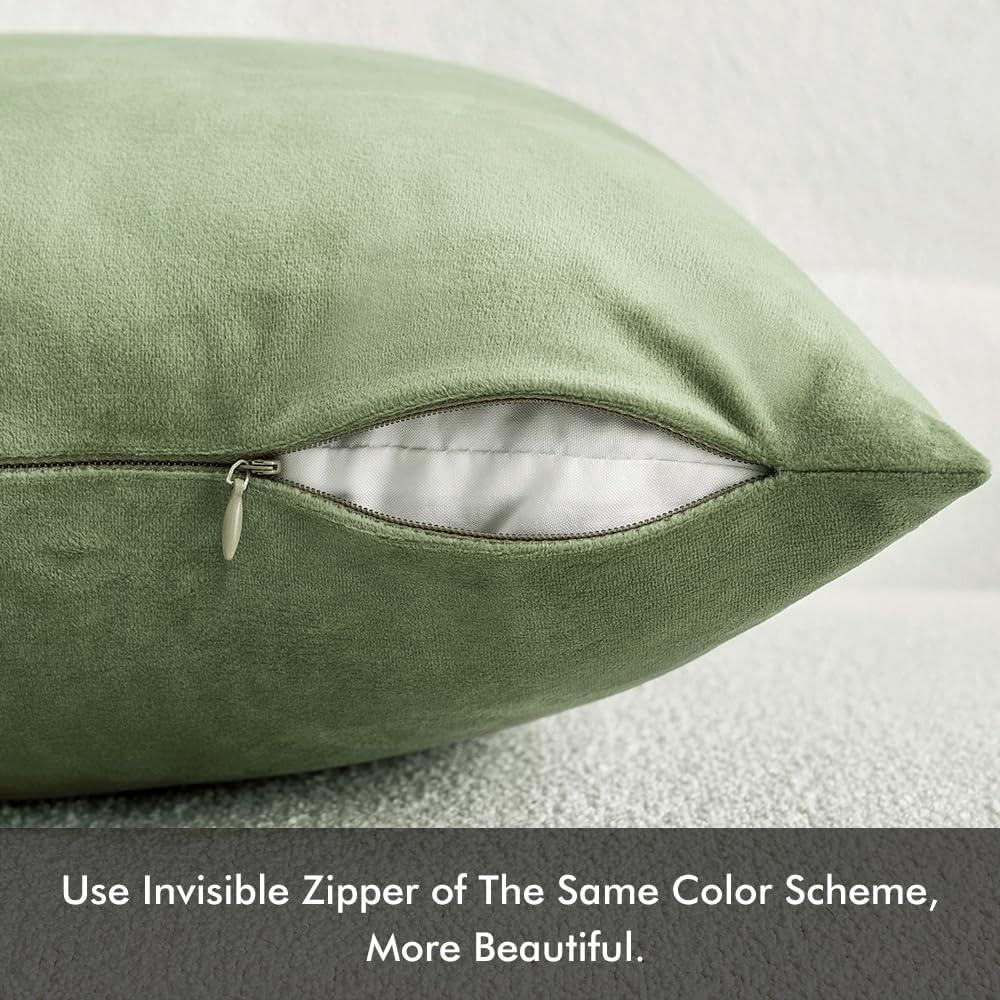 imageMIULEE Pack of 2 Velvet Soft Solid Decorative Square Throw Pillow Covers Christmas Cushion Case for Couch Sofa Bedroom Car 18x18 Inch 45x45 cm GreenSage Green